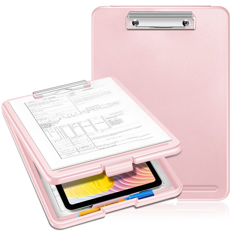 SITHON Nursing Clipboard with Storage, Heavy Duty Portable Writing Clipboard with Compartment Organizer for Nurse Doctor Medical Professionals Teachers Students Sales Coach School Office (Pink) - Image 1