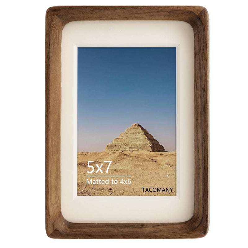 Natural Wood Photo Frames Inspired Tabletop Picture Frame with Mat  Vertical or Horizontal Display (Walnut  5x7 matted to 4x6)  - Image 1