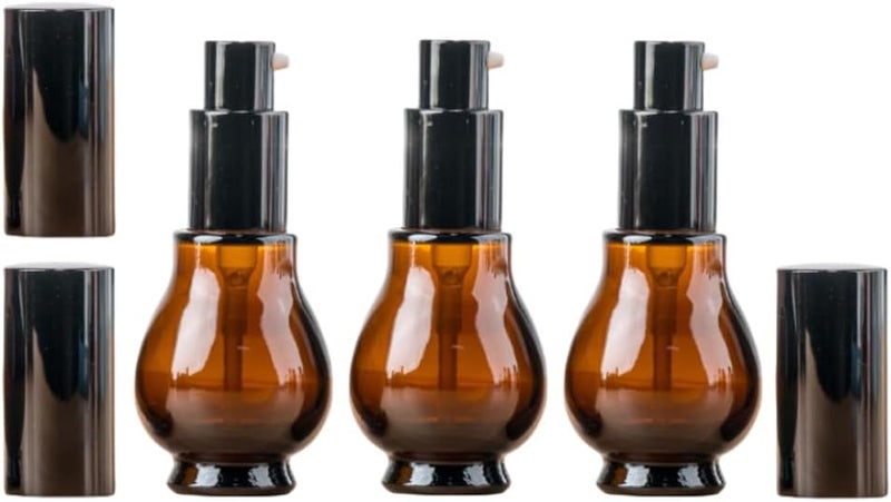 3 Pcs 30ml 1oz Amber Glass Travel Bottles for Toiletries Leakproof Cosmetic Cream Pump Bottles Lotion Dispenser Bottle Soap Dispenser with Black Pump for Essential Oil Cream Lotion Shampoo