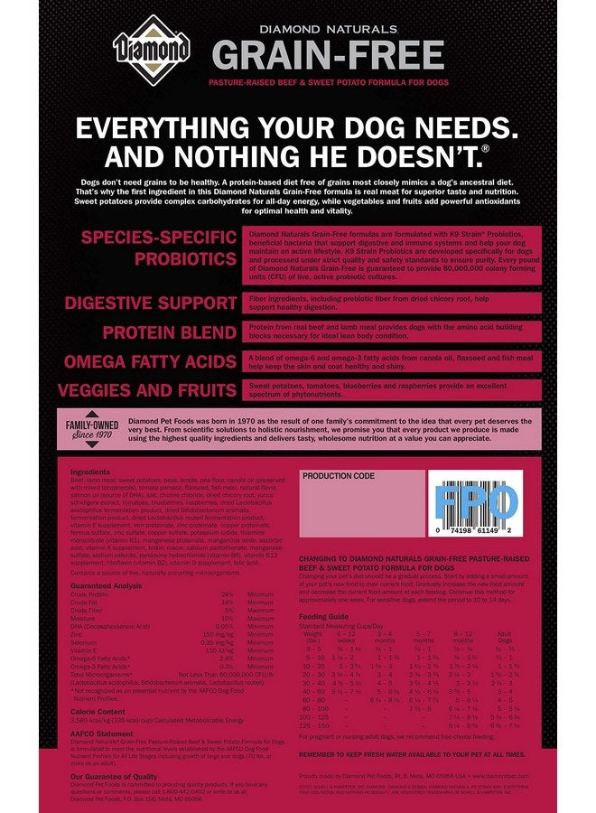 Diamond Naturals Grain Free Real Meat Recipe Premium Dry Dog Food With Real Pasture Raised Beef 5Lb - Image 2