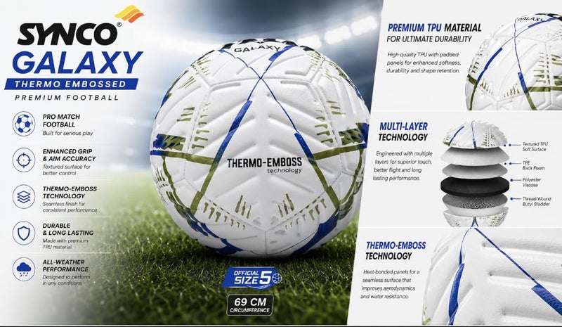 Synco Galaxy Embossed Football | 12 Panel Thermo Fusion Match Ball | Machine Stitched | Ideal for Turf & Hard Ground | Professional Training & Match Ball - Image 5