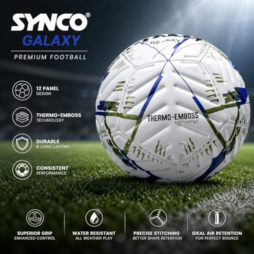 Synco Galaxy Embossed Football | 12 Panel Thermo Fusion Match Ball | Machine Stitched | Ideal for Turf & Hard Ground | Professional Training & Match Ball - Image 4