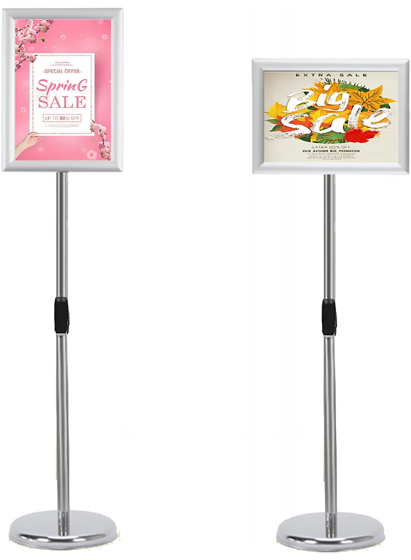 A3 Stainless Steel Adjustable Sign Stand – Silver Floor Poster Display Rack for Menu, Ads, Notices, Restaurants, Shops, Malls, Cinema, 85–130cm (33.5–51.2 inches) - Image 1