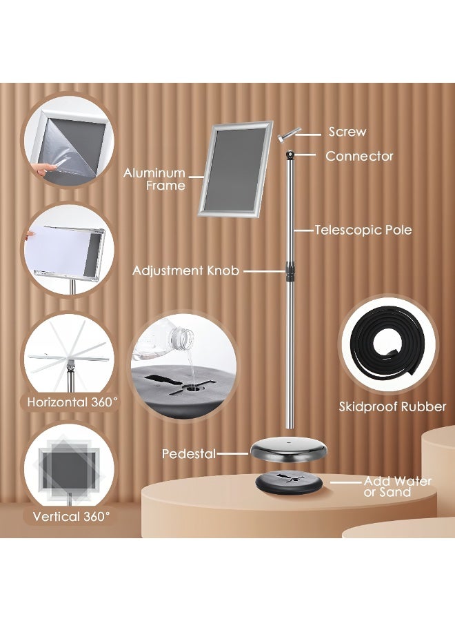 A3 Stainless Steel Adjustable Sign Stand – Silver Floor Poster Display Rack for Menu, Ads, Notices, Restaurants, Shops, Malls, Cinema, 85–130cm (33.5–51.2 inches) - Image 2