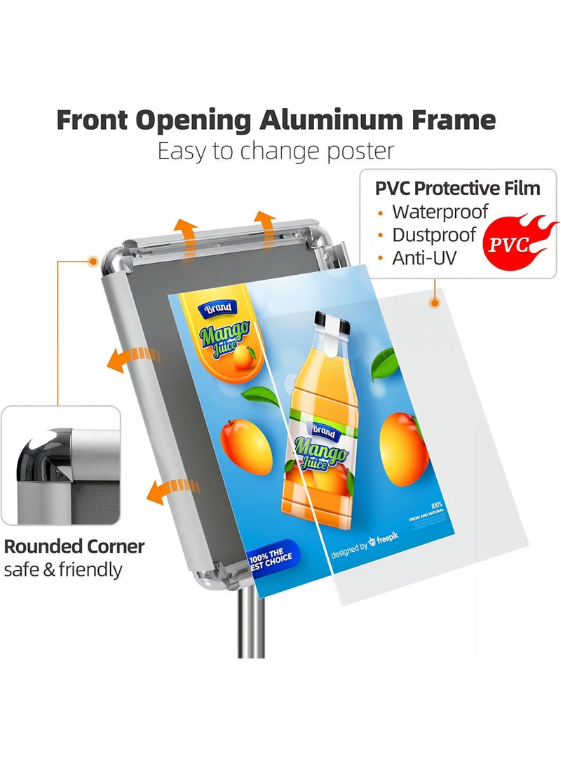 A3 Stainless Steel Adjustable Sign Stand – Silver Floor Poster Display Rack for Menu, Ads, Notices, Restaurants, Shops, Malls, Cinema, 85–130cm (33.5–51.2 inches) - Image 3