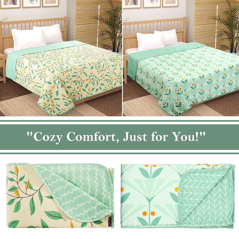 BSB بطانية سرير مفرد قابلة للعكس من BSB HOME قطن نقي 120 GSM خفيفة الوزن مطبوعة - عبوة من 2 (152 × 225 سم - أخضر فاتح وبيستاشيو) - Image 2