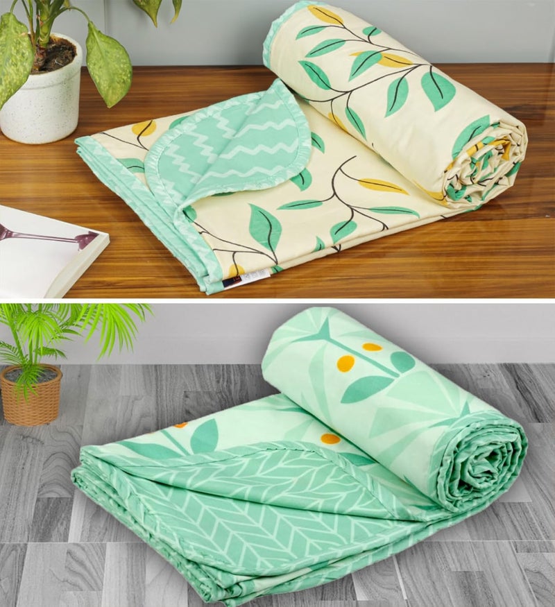 BSB بطانية سرير مفرد قابلة للعكس من BSB HOME قطن نقي 120 GSM خفيفة الوزن مطبوعة - عبوة من 2 (152 × 225 سم - أخضر فاتح وبيستاشيو) - Image 1