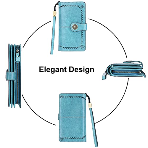 Lavemi Womens Large Capacity Genuine Leather RFID Blocking Wallets Wristlet Clutch Card Holder(Light Green) - Image 4