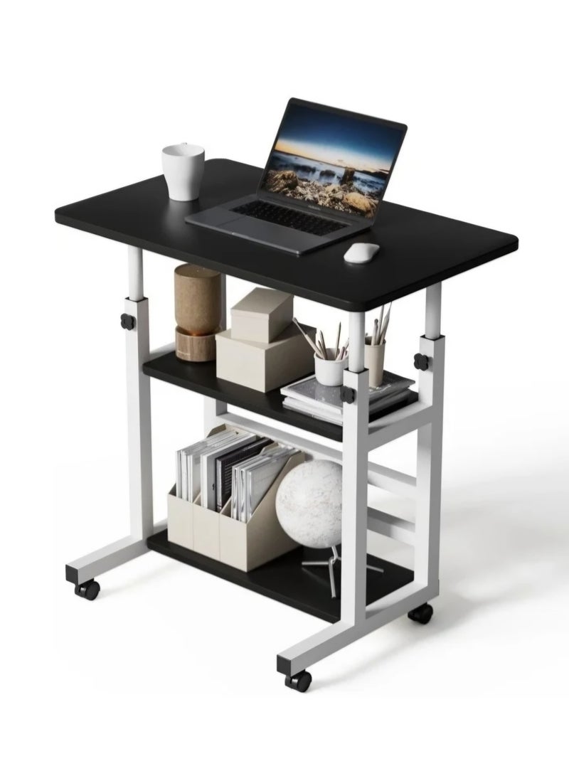 شي ون طاولة لابتوب من SHEE ONE بارتفاع قابل للتعديل وعجلات متحركة | طاولة دراسة متحركة، طاولة طعام على السرير، طاولة قراءة متنقلة، وطاولة بجانب السرير | سطح واسع ورفوف تخزين وقفل للعجلات لمنع الانزلاق | الأبعاد: 85×60 سم و40×60 سم - Image 3