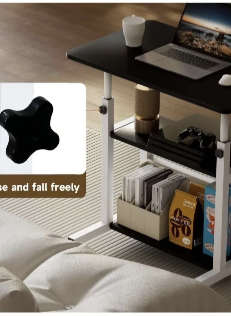 شي ون طاولة لابتوب من SHEE ONE بارتفاع قابل للتعديل وعجلات متحركة | طاولة دراسة متحركة، طاولة طعام على السرير، طاولة قراءة متنقلة، وطاولة بجانب السرير | سطح واسع ورفوف تخزين وقفل للعجلات لمنع الانزلاق | الأبعاد: 85×60 سم و40×60 سم - Image 5