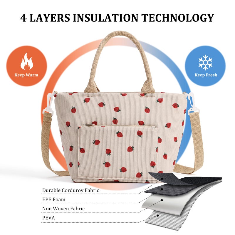MEXS Lunch Bag for Women Adult Large Insulated Lunch Box Girl Cute Corduroy Lunch Tote Bags Reusable Leakproof Cooler Work Picnic - Image 4