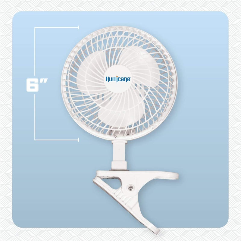 Hurricane Classic 6 Inch Clip Fan, 2 Speed Portable Desk Table Fan with Tilt,  White - Image 2
