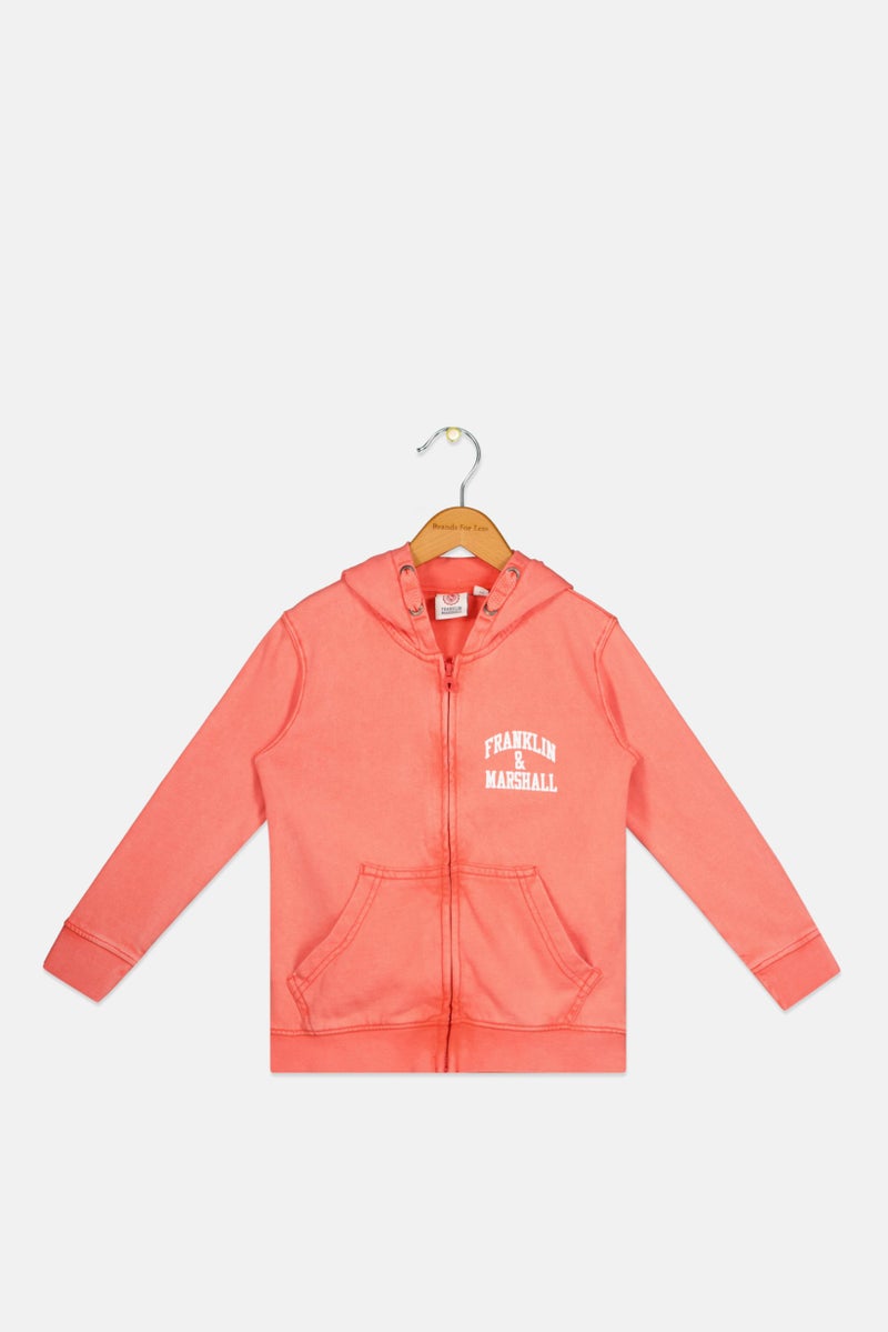 Franklin Marshall Kids Boy Sportswear Fit Hooded Outdoor Sweatshirt, Coral - Image 1