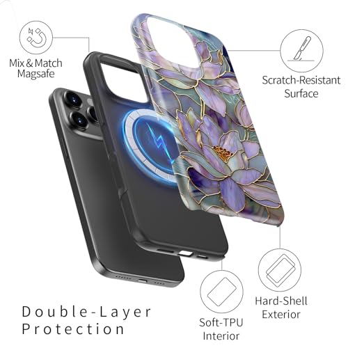 Goodon for iPhone 16 Pro Case Cute - Wireless Charging Compatible - Dual-Layer Hard Shell + Silicone Cover - Protective Phone Case with Trendy Designs for Women - Abstract Lotus - Image 2