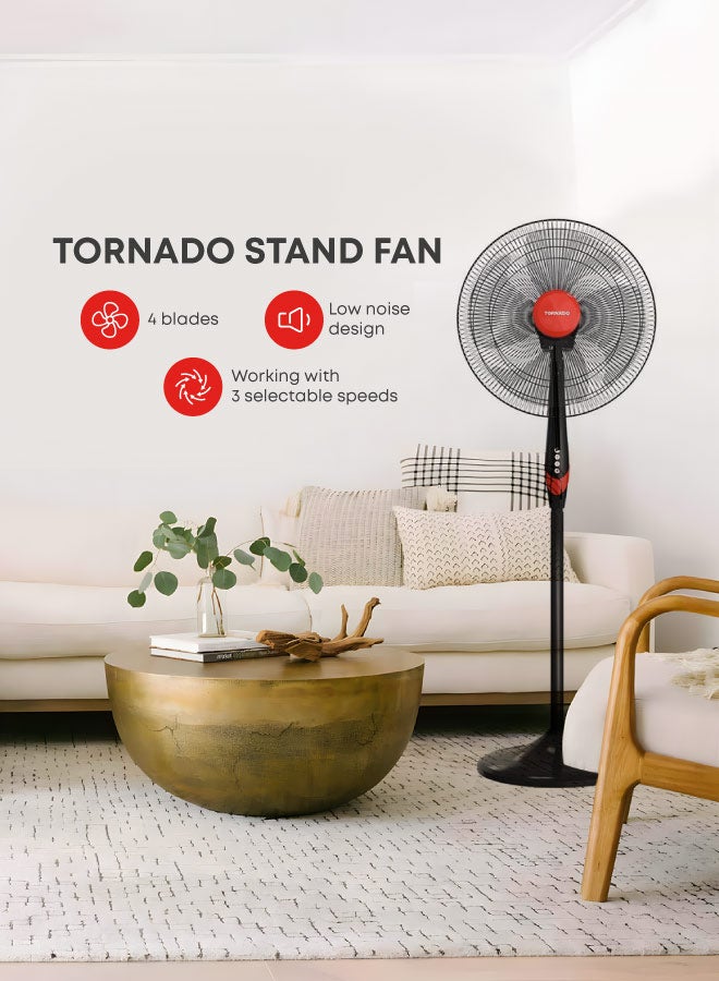 TORNADO Pedestal Stand Fan, 18 inch, Oscillation Directions, 3 Speed Levels & Adjustable Height, 4 Blades, Best for Home & Office, Black x Red - TSF-18XW 220 W TSF-18XW Black x Red - Image 1