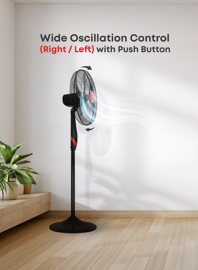 TORNADO Pedestal Stand Fan, 18 inch, Oscillation Directions, 3 Speed Levels & Adjustable Height, 4 Blades, Best for Home & Office, Black x Red - TSF-18XW 220 W TSF-18XW Black x Red - Image 4