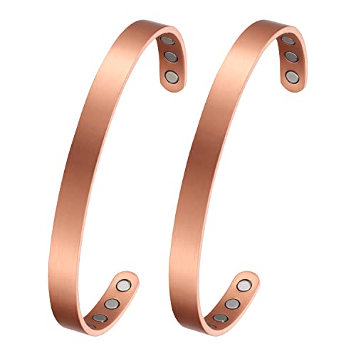 MagEnergy Copper Bracelet for Men and Women, 99.9% Pure Copper Magnetic Bangle with 8pcs 3500 Gauss Magnets, 6.8" Adjustable Jewelry Gift(2Pcs) - Image 1