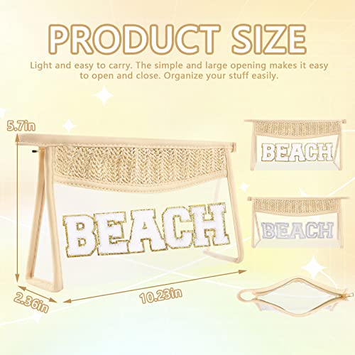 Iqimott Boho Patch Stuff Bag Clear Makeup Letter Bag, Waterproof Zipper Make up Bag Toiletry Pouch, Beach-Beige - Image 2