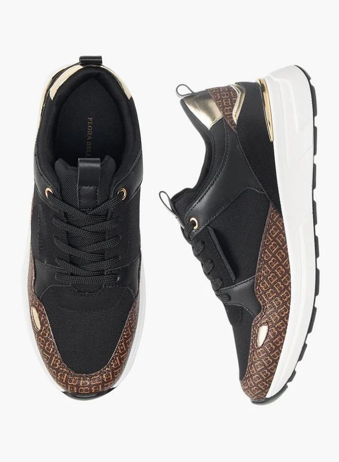 Flora Bella By Shoexpress BLACK Womens Monogram Print Sneakers With Lace-Up Closure for Women | Best Price UAE