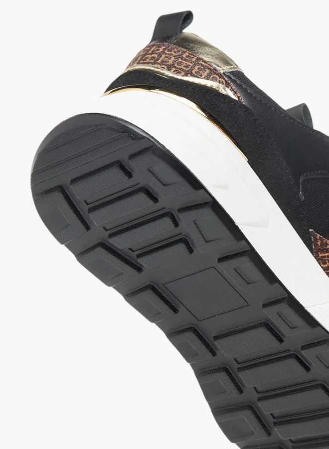 Flora Bella By Shoexpress BLACK Womens Monogram Print Sneakers With Lace-Up Closure for Women | Best Price UAE