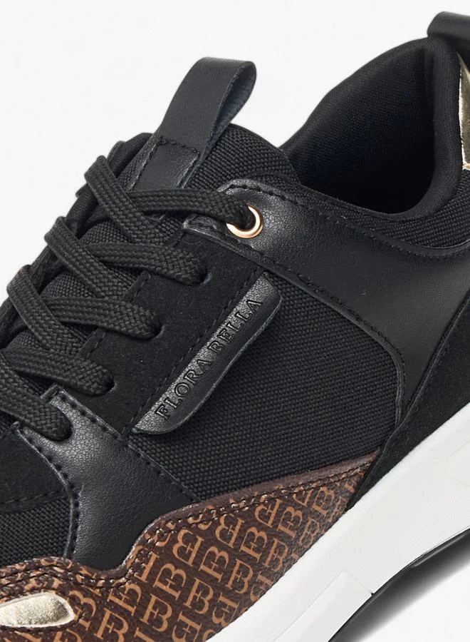 Flora Bella By Shoexpress BLACK Womens Monogram Print Sneakers With Lace-Up Closure for Women | Best Price UAE