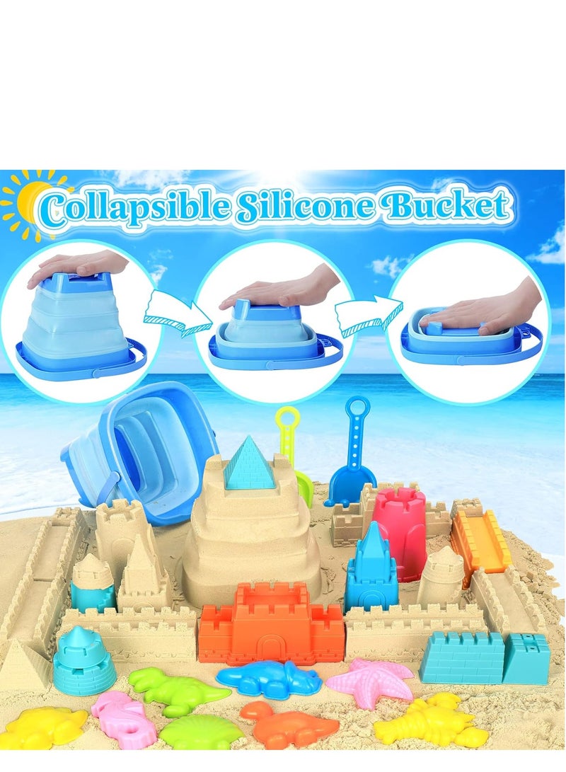 CUNUUDOOL Collapsible Beach Toys for Kids Toddlers, Collapsible Sand Bucket and Shovels Set with Mesh Bag,Travel Sand Castle Building Kit, Sandbox Toys, Foldable Beach Essentials for Toddlers Kids Age 3-10 ﻿ - Image 2