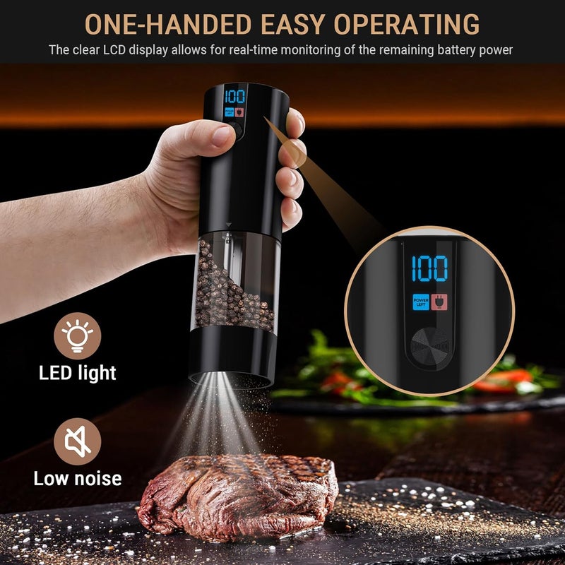 NuvaConx Electric Salt and Pepper Grinder Set, USB Rechargeable, Automatic Salt Pepper Mill Grinder Adjustable Coarseness with LED-Display, 120ml Container, One-Button Control, Suitable for kitchen, restaurant - Image 4