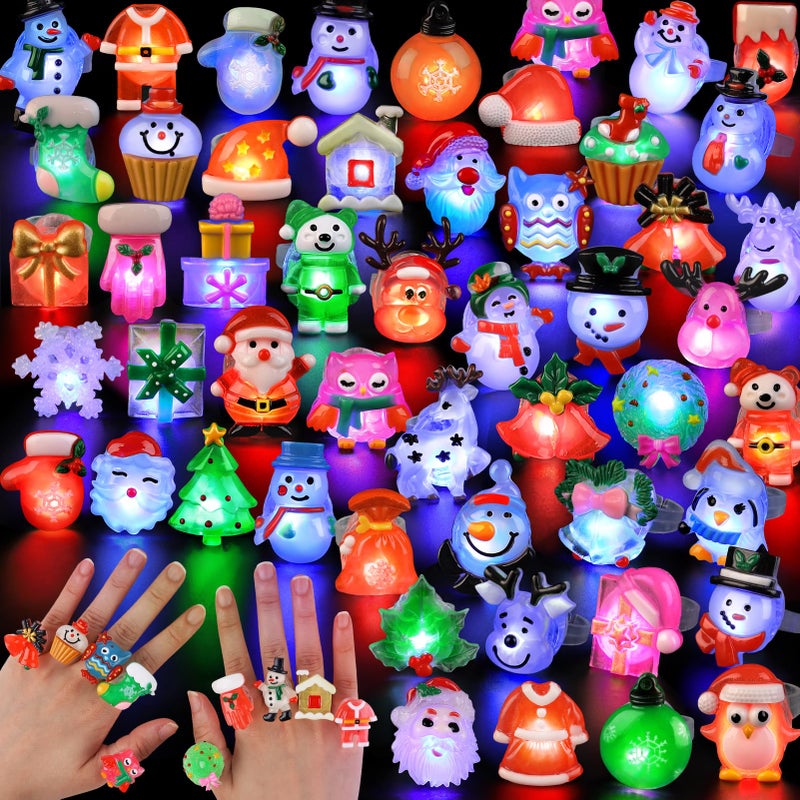 NPET 50pcs Christmas Light Up Led Rings Christmas Party Favors For Kids Class Stocking Stuffers Rings Toys Flashing Rings Glow In The Dark Christmas Toy For Boys Girls Gifts Ring Christmas Party Favor - Image 3