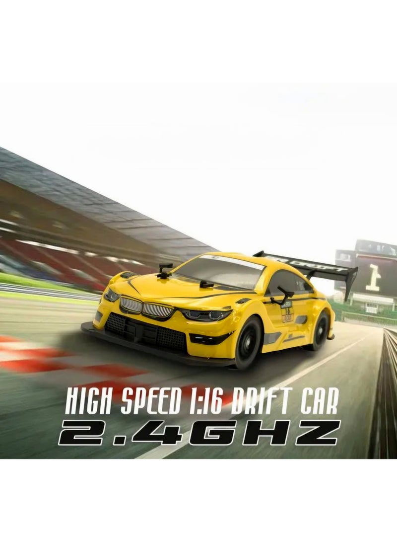 MYTOYS MY TOYS 1:16 Scale 4WD High-Speed RC Drift Car with LED Lights, 2.4GHz Remote Control Racing Vehicle with Rechargeable Battery & Drift Kit Accessories – Yellow - Image 2