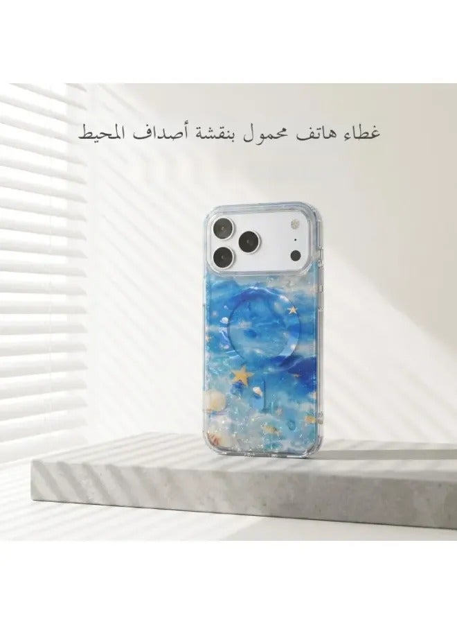 غلاف هاتف آيفون مغناطيسي ماج سيف بنقوش صدف سحري متدرج الألوان، غطاء شفاف نصف متلون مضاد للاصفرار، تصميم عصري لنساء - Image 1