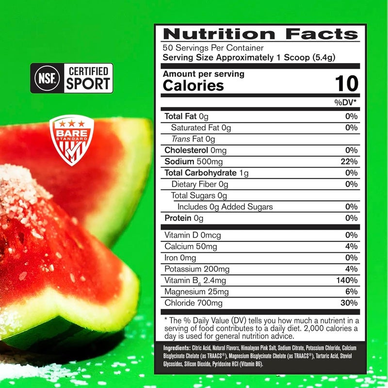 Bare Performance Nutrition مشروب إلكتروليتات الترطيب من بار بيرفورمانس نيوترشن بنكهة البطيخ المملح بدون سكر كيتو - Image 2