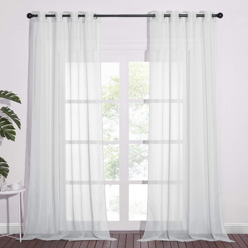 NICETOWN Long Sheer Curtain Panels  Ring Top Modern Window Treatment Voile Drapes for BedroomLiving Room Light Gray One Pair W54 x L96