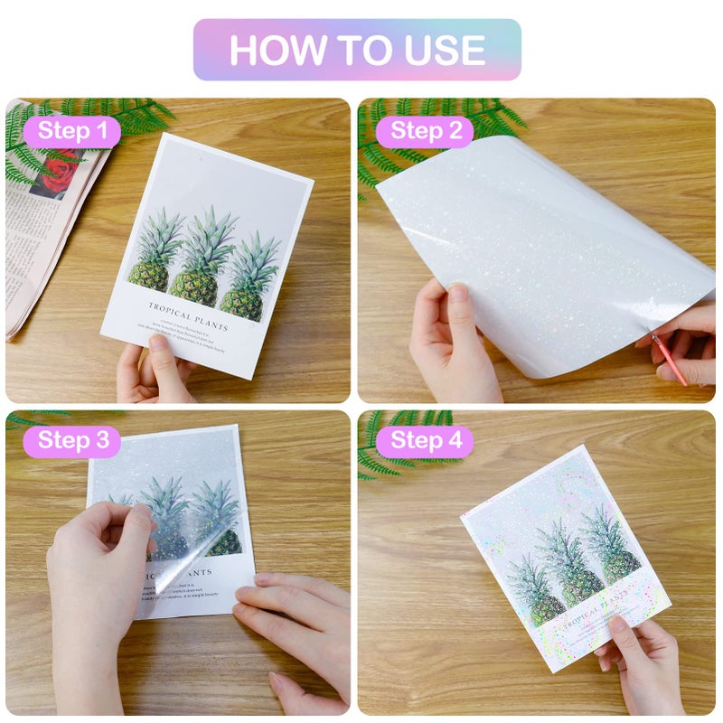 Cosrk 36 Sheets Holographic Sticker Paper Transparent Holographic Laminate Sheets Self Adhesive Glitter Film Laminating Sheets Clear Waterproof Vinyl Overlay for DIY Crafts, 8.5 x 11 inch Star Pattern - Image 5