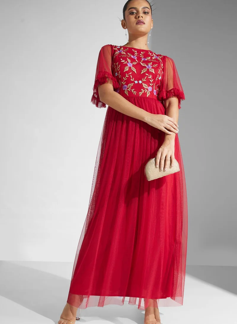 Lace and Beads Lace Mesh Detail Dress