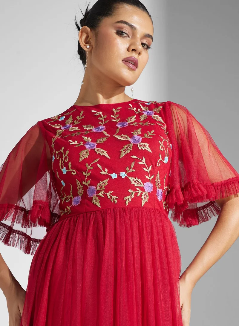 Lace and Beads Lace Mesh Detail Dress