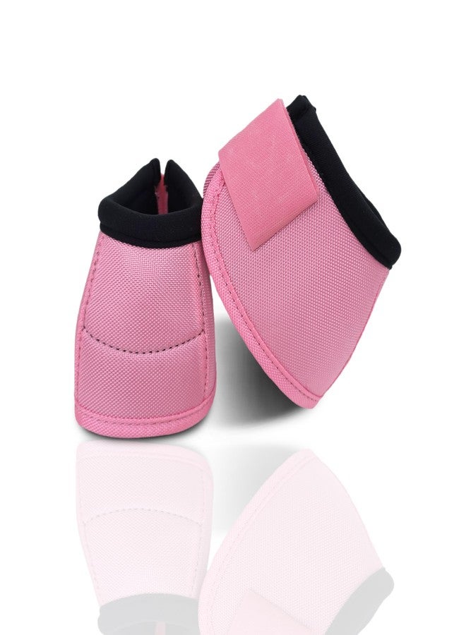 Hilltown Waterproof Bell Boots for Horses - Lightweight, No-Turn Knob, Neoprene Lining, Shock Absorption Material, and Double Hook and Loop Closure for Training, Jumping, and Racing - Pink, L - Image 1