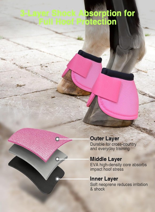 Hilltown Waterproof Bell Boots for Horses - Lightweight, No-Turn Knob, Neoprene Lining, Shock Absorption Material, and Double Hook and Loop Closure for Training, Jumping, and Racing - Pink, L - Image 5