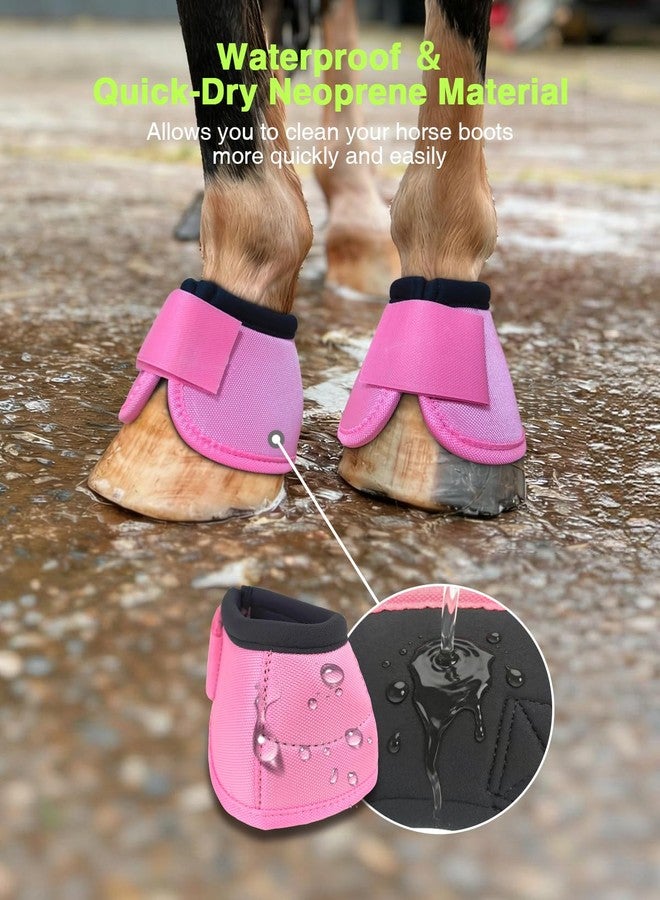 Hilltown Waterproof Bell Boots for Horses - Lightweight, No-Turn Knob, Neoprene Lining, Shock Absorption Material, and Double Hook and Loop Closure for Training, Jumping, and Racing - Pink, L - Image 4