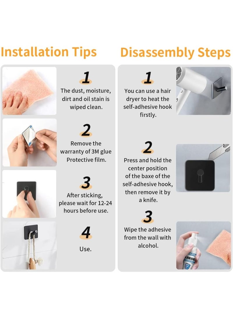 Relex Wall Hooks Heavy Duty Self Adhesive 304 Stainless Steel Traceless NO Nails-Anti-Rust Waterproof Hook for Bathroom, Kitchen, Hanging, Coat Robe, Towel, Key, Black (7 Pack) - Image 5