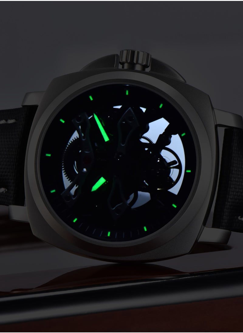 PAGANI DESIGN Men's Automatic Mechanical Watches, PU Leather Strap, Synthetic Sapphire Glass Watch Window, 40MM Stainless Steel Dial, Silver-Black Hollow Dial, PD YS017  - Image 3