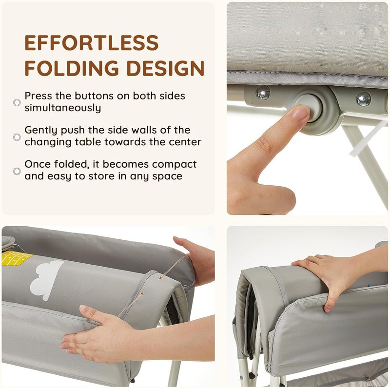 Portable Baby Changing Table with Wheels, 3-Level Adjustable Heights Folding Diaper Changing Station with Nursery Organizer&Large Storage Racks for Newborns&Infants - Image 5