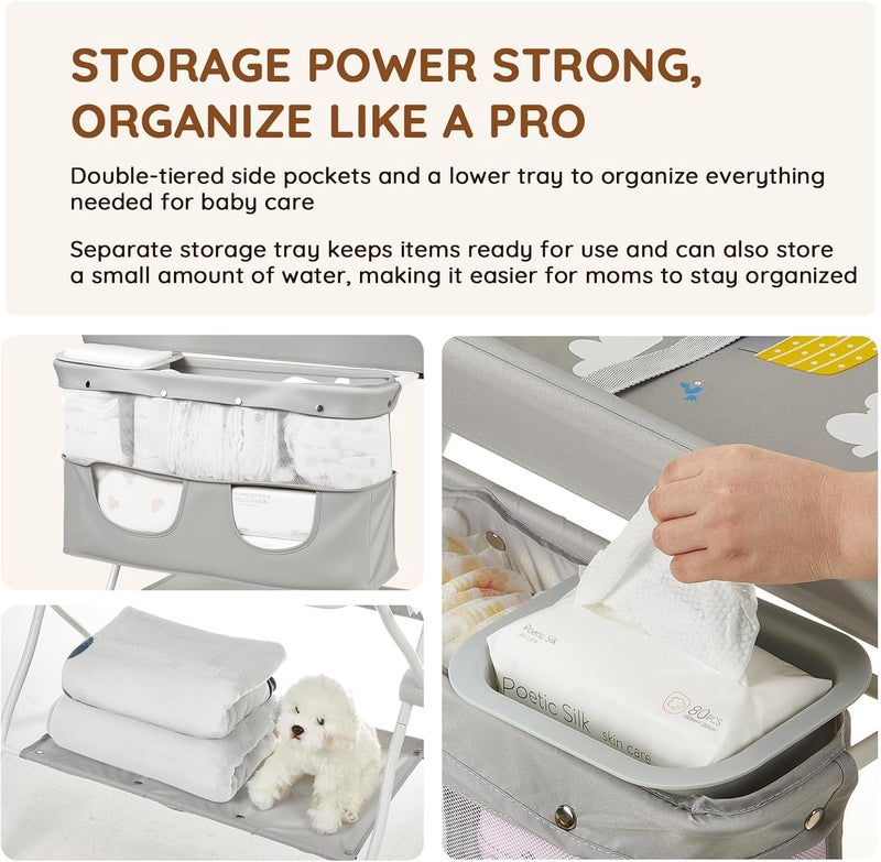Portable Baby Changing Table with Wheels, 3-Level Adjustable Heights Folding Diaper Changing Station with Nursery Organizer&Large Storage Racks for Newborns&Infants - Image 2