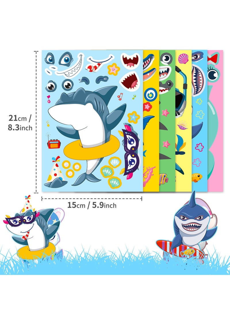 ORAINBOW 18 Sheets Make A Shark Face Stickers Make A Shark Stickers DIY Fun Ocean Animal Sticker Craft Activity for School kids Ocean Themed Room Decorated Mermaid Birthday Party Favor Face Stickers - Image 4