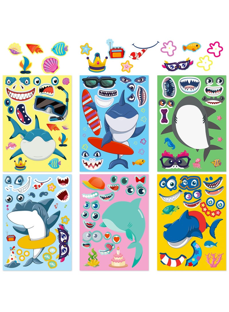 ORAINBOW 18 Sheets Make A Shark Face Stickers Make A Shark Stickers DIY Fun Ocean Animal Sticker Craft Activity for School kids Ocean Themed Room Decorated Mermaid Birthday Party Favor Face Stickers - Image 5