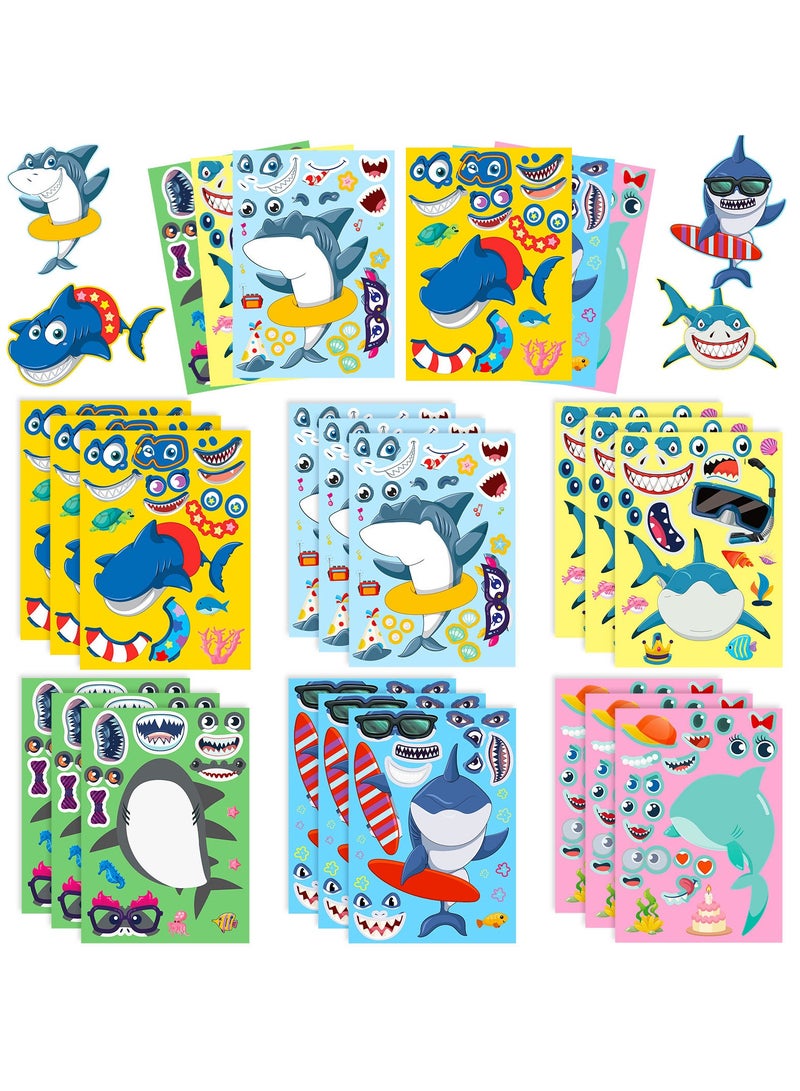 ORAINBOW 18 Sheets Make A Shark Face Stickers Make A Shark Stickers DIY Fun Ocean Animal Sticker Craft Activity for School kids Ocean Themed Room Decorated Mermaid Birthday Party Favor Face Stickers - Image 1