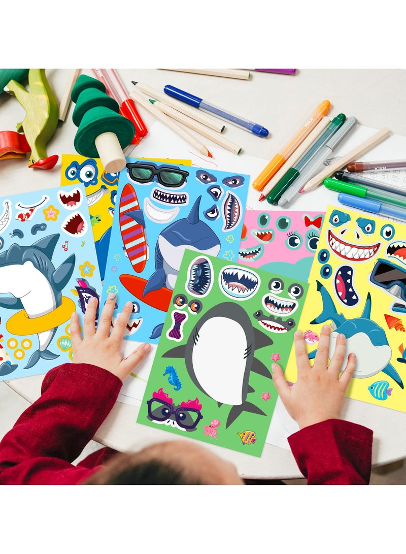 ORAINBOW 18 Sheets Make A Shark Face Stickers Make A Shark Stickers DIY Fun Ocean Animal Sticker Craft Activity for School kids Ocean Themed Room Decorated Mermaid Birthday Party Favor Face Stickers - Image 3