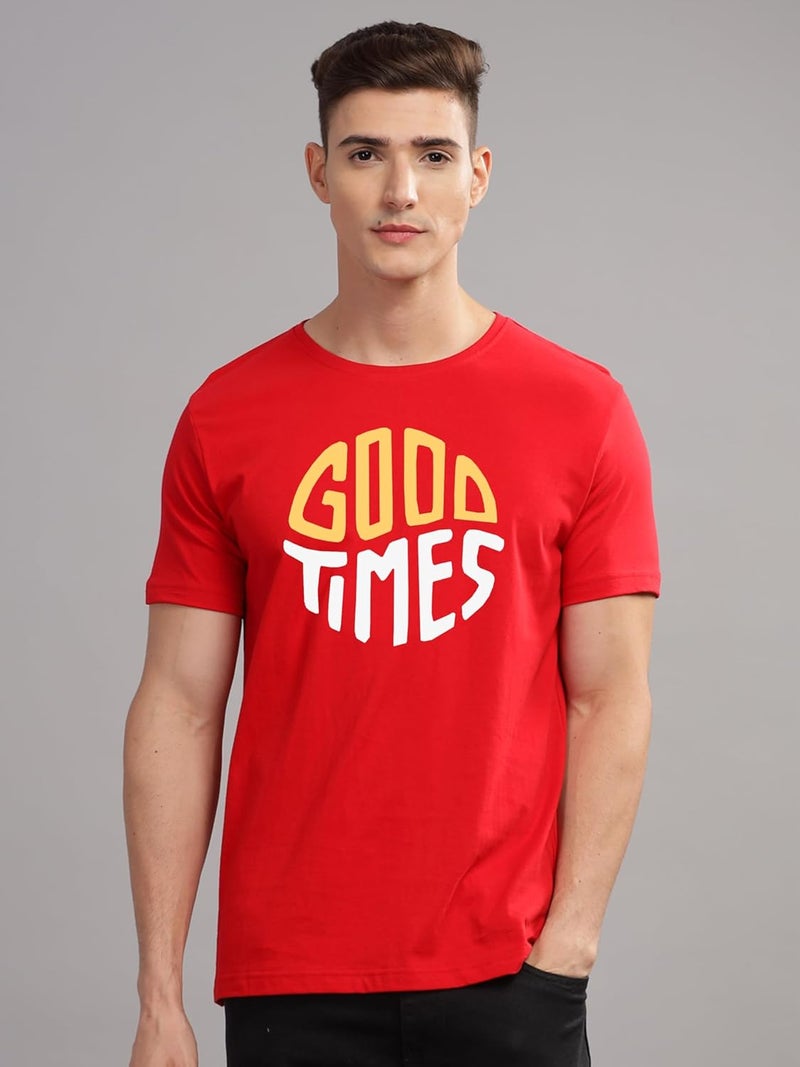 ADRO Men's Graphic Printed T-Shirt - Soft Cotton Crew Neck Tee with 'Good Times' Design in Red - Image 2