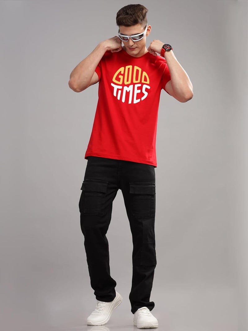 ADRO Men's Graphic Printed T-Shirt - Soft Cotton Crew Neck Tee with 'Good Times' Design in Red - Image 5
