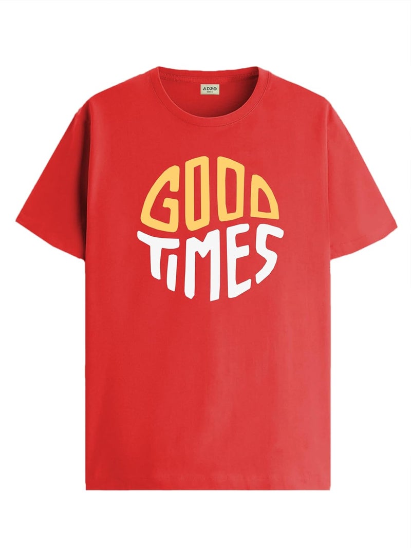 ADRO Men's Graphic Printed T-Shirt - Soft Cotton Crew Neck Tee with 'Good Times' Design in Red - Image 1