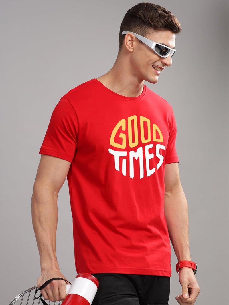 ADRO Men's Graphic Printed T-Shirt - Soft Cotton Crew Neck Tee with 'Good Times' Design in Red - Image 4